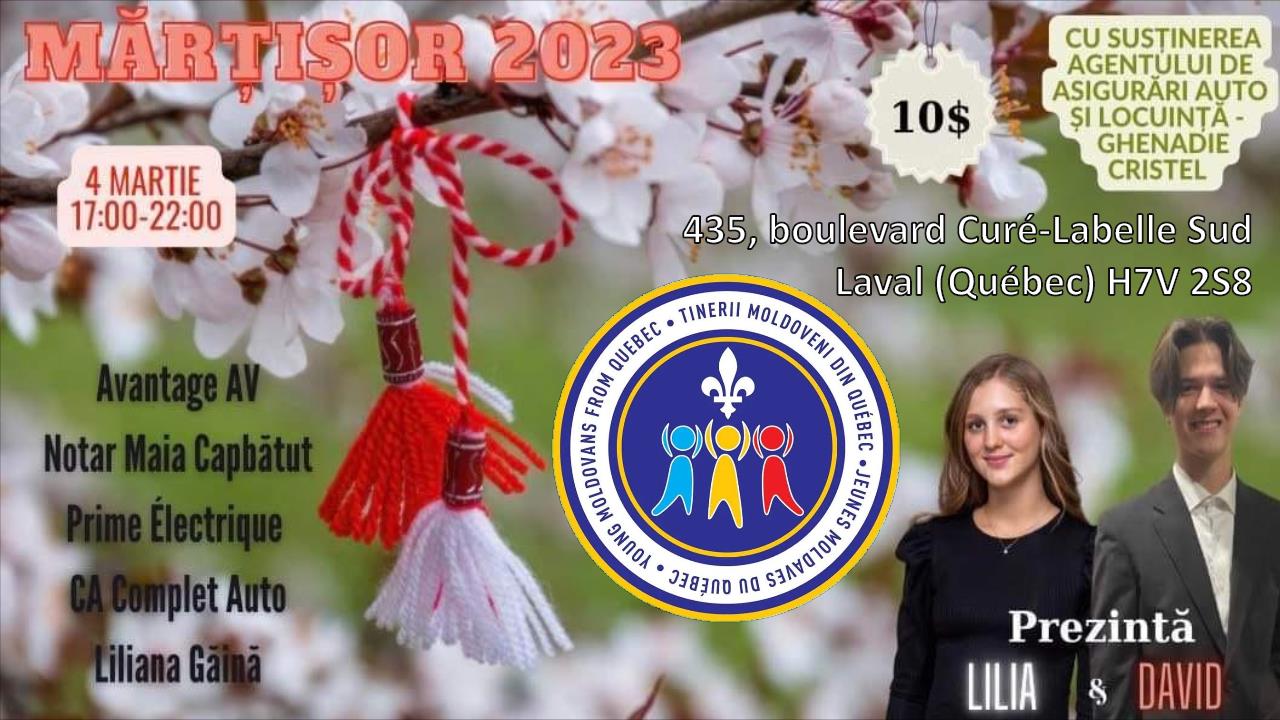 Clubul Tinerilor Moldoveni din Quebec vă invită la evenimentul MARTIȘORUL 2023 pe 4 martie